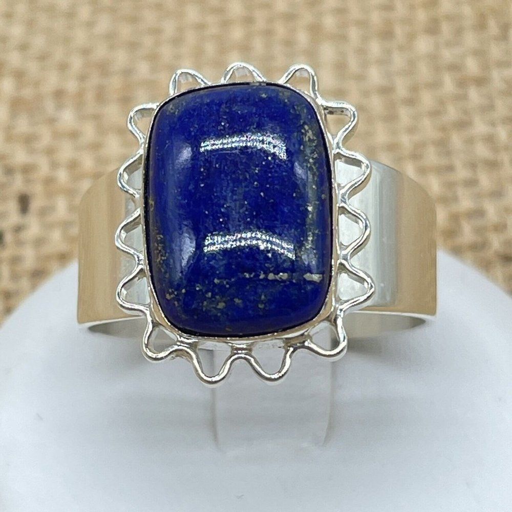 Jay King Sterling Silver Lapis Ring Cushion Cut Lattice Design Size 9.5 Signed - Picture 1 of 10